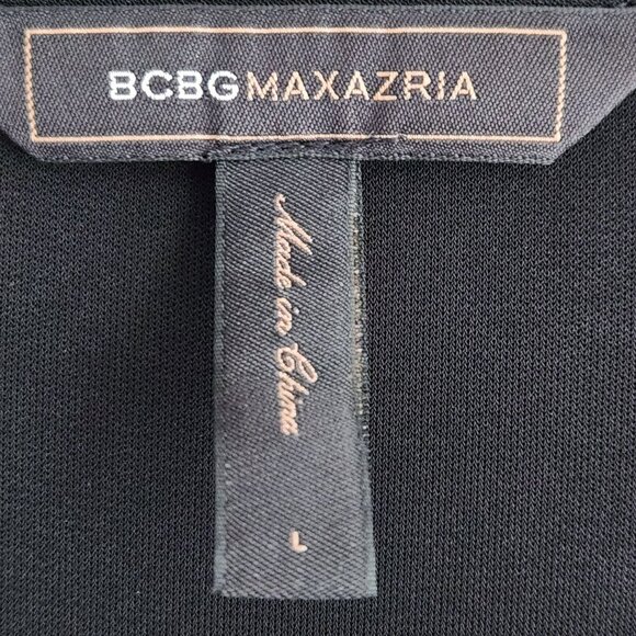 BCBG MAX AZRIA Black Faux Wrap Dress Belted Waist V-Neck Plunge & Short Sleeves - Picture 5 of 16